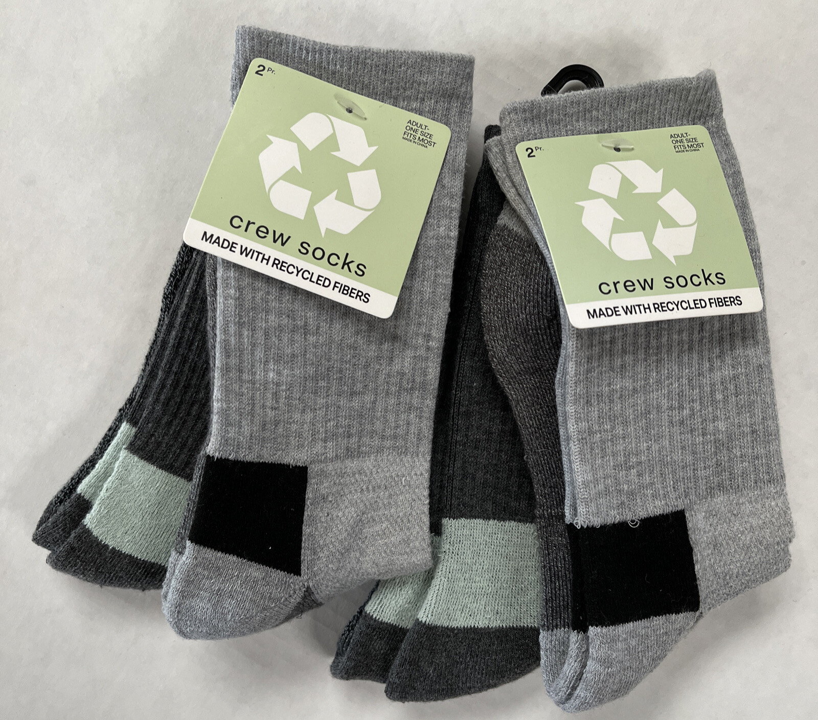 Crew Socks Adult One Size 4 Pairs Soft Unisex Gray Black Recycled Fibers-image