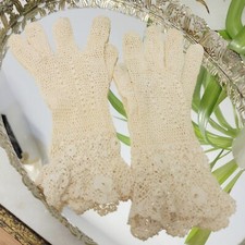 Vintage 20s Mesh Crochet Gloves Small Ivory Youth size gauntlet gloves