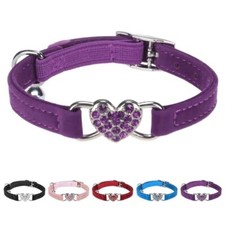 Diamond Cat Collar,Adjustable Soft Velvet Leather Neck Girth 8"-10" Purple
