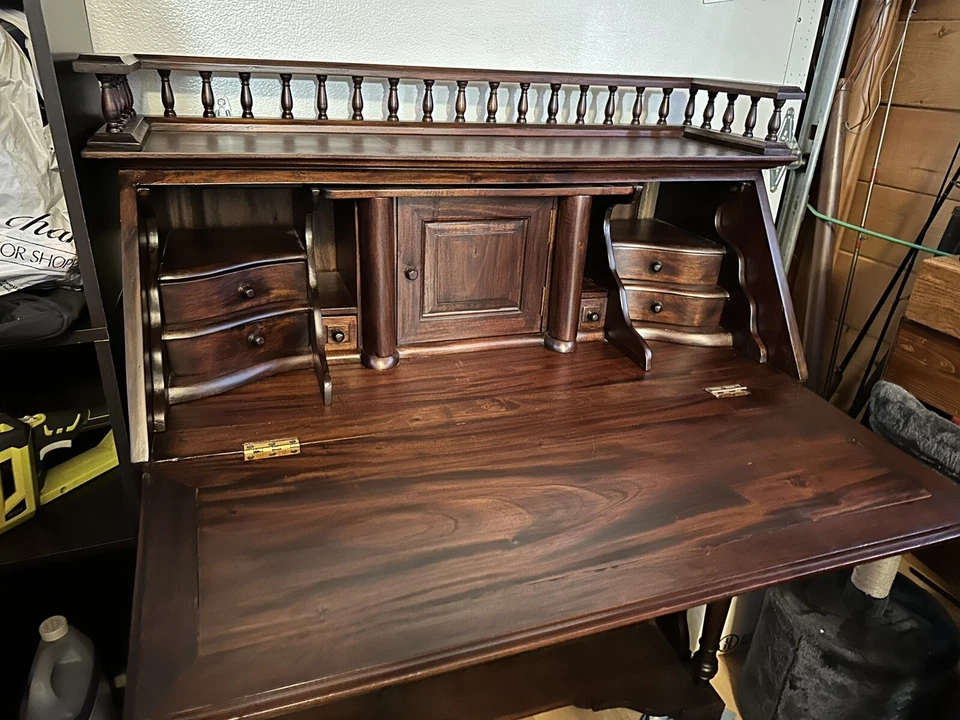 Escritorio De Colección Colonial Delantero Caída Estilo T. Chippendale con Solapa y Almacenamiento Foto 4 de 4