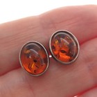 Real Amber Stud Earrings 925 Sterling Silver Vintage
