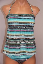 NWT Kenneth Cole Reaction Swimsuit Tankini 2pc Set Sz M AQU Bandeau Banded