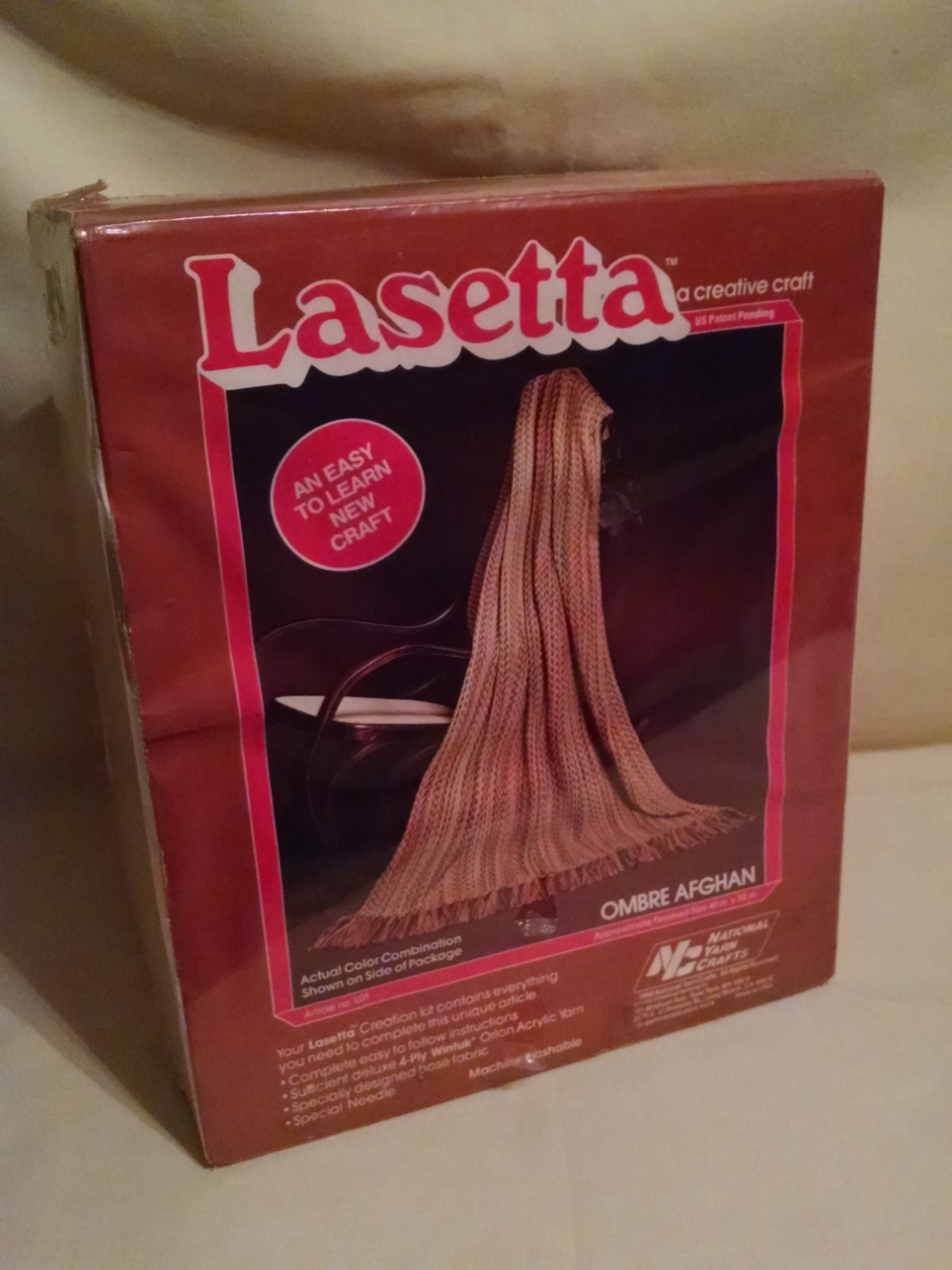AFGHAN CRAFT KIT LASETTA OMBRE EARTHTONE NOS NEW 1980 NATIONAL YARN CRAFTS USA.