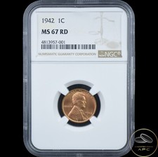 1942 Lincoln Wheat Cent NGC MS67 RD Red!!