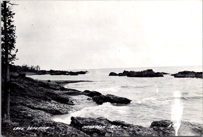 RPPC Rocky Shore Lake Superior, Ontonagon MI Vintage Postcard V79
