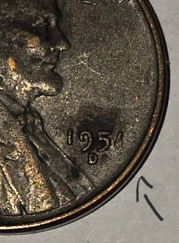 1951 d Wheat penny ERROR - "L", "R", "W" on RIM and "1" In 1951 Error Smash. - Image 3 of 4