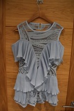 STUNNING BLUE COLD SHOULDER MESH PLEAT PLAYSUIT SIZE 8 EU 36      R5