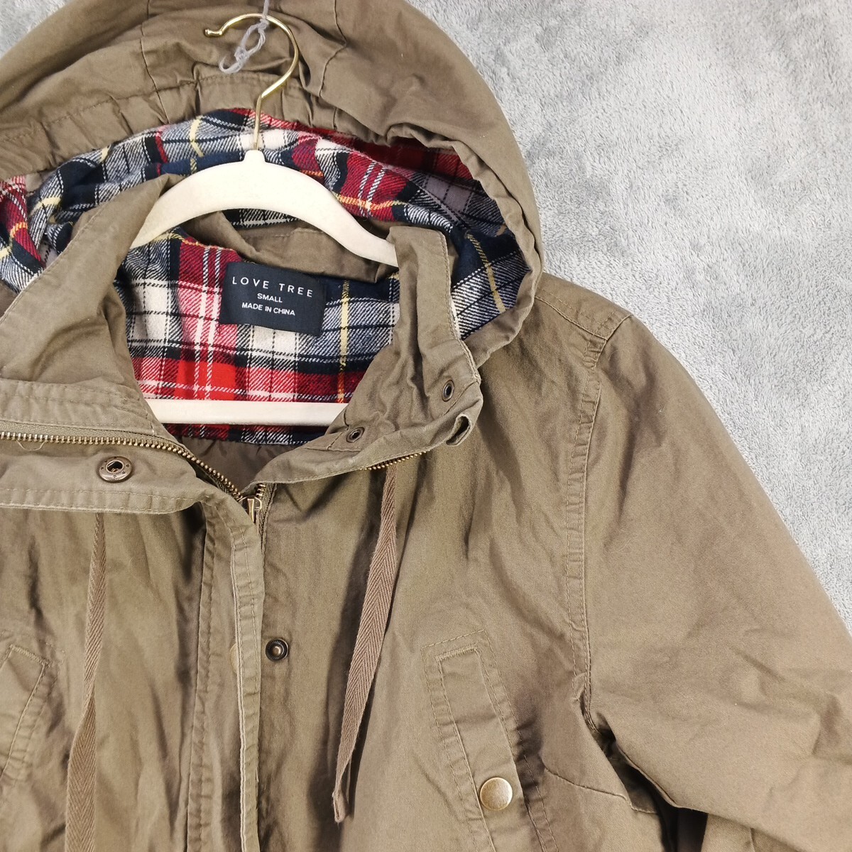 LOVE TREE Hoodie Jacket S(4-6) Full Zip Plaid Lined Hood LOVE TREE Hoodie Jacket S(4-6) Full Zip Plaid Lined Hood