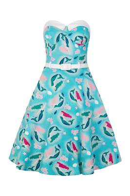Collectif Monica Mermaid Pinup dress XS stretch turquoise nwt belt | eBay