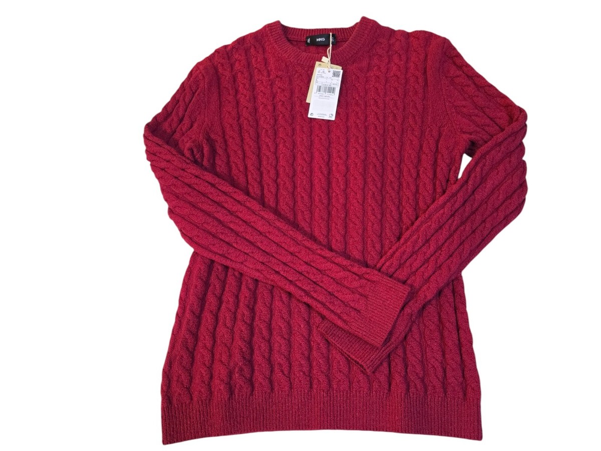 Ming by Mango Women's Red Cable Knit Long Sleeve Sweater Large NWT