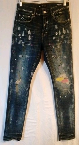 PURPLE BRAND JEANS STYLE #P001 BLUE SKINNY DISTRESSED SPLATTERED PAINT SIZE 30 - Picture 4 of 14