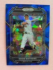 2023 Panini Prizm Baseball Eddie Mathews Blue Cracked Ice Prizm #280