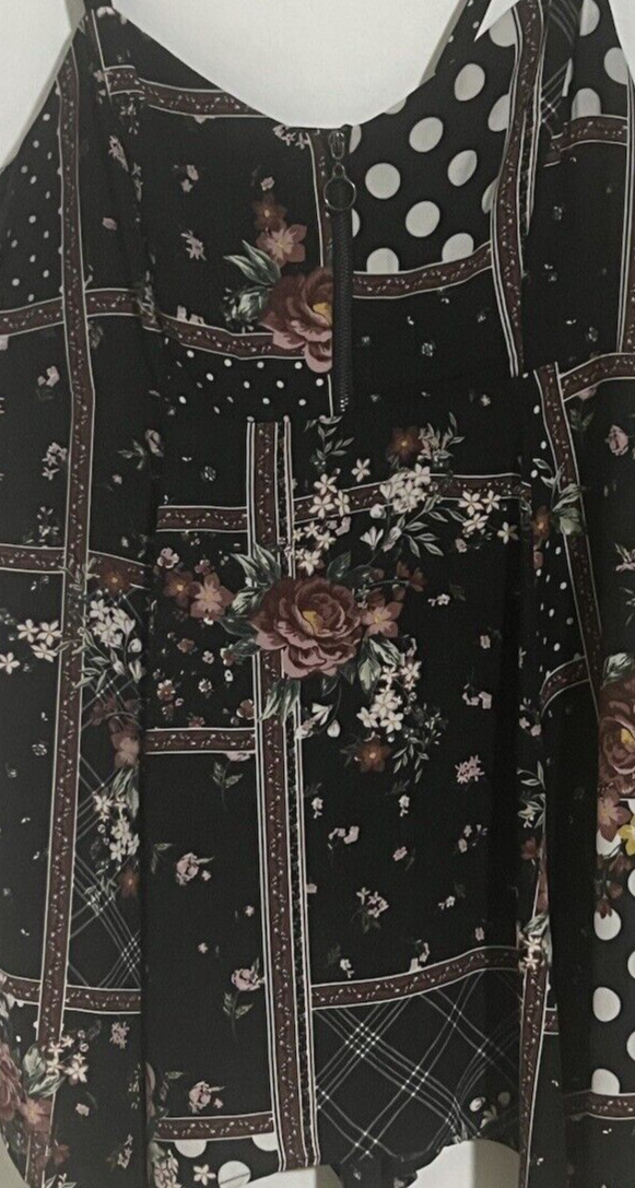 Torrid Black Floral Patchwork Georgette Zip Front… - image 5