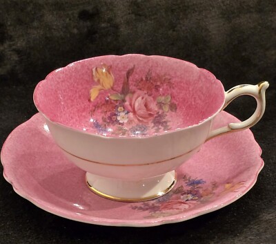Paragon Double Warrant Pink Speckle Floral with Gold Trim Cup & Saucer
