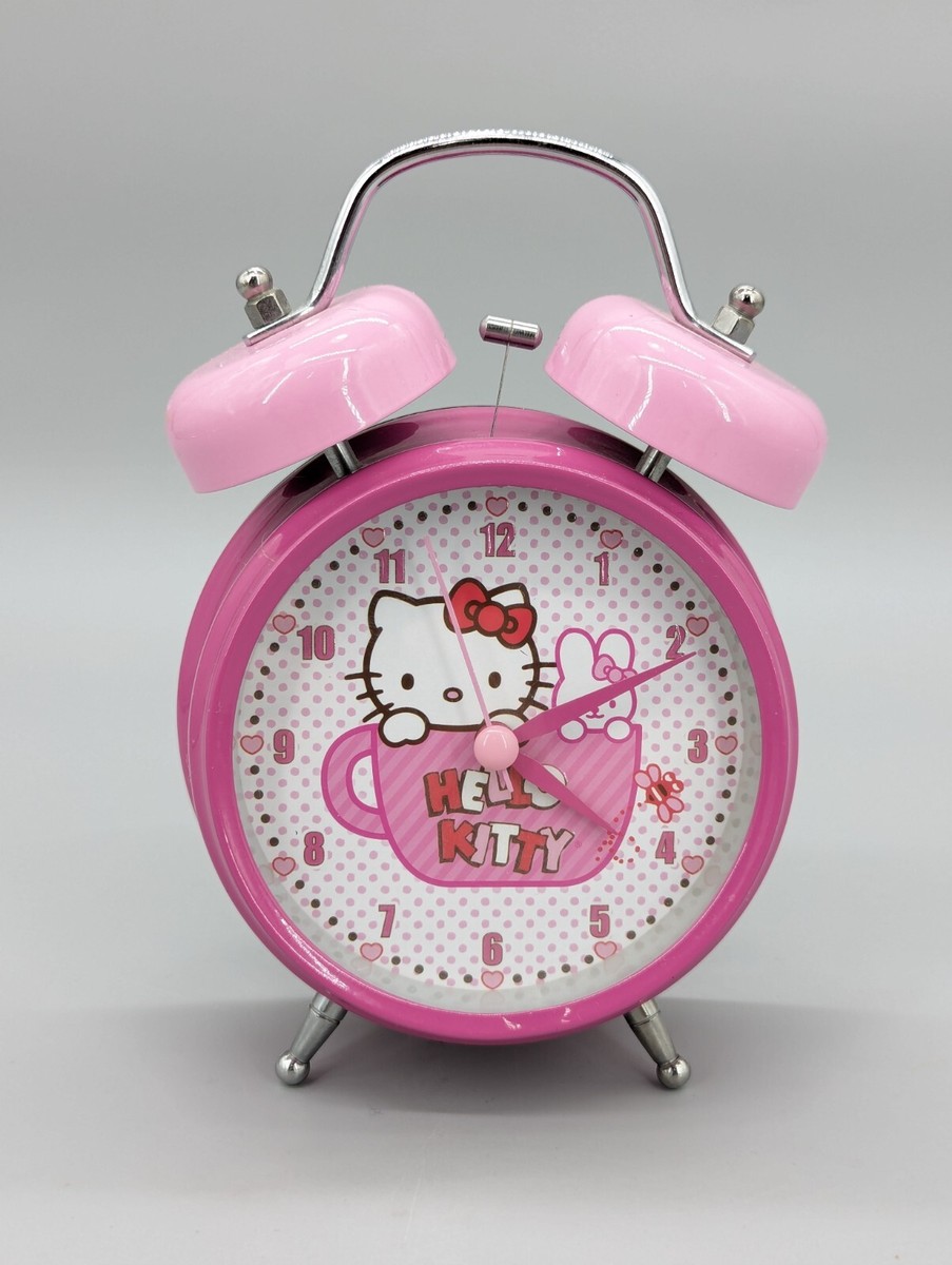 Sanrio 2010 Double Bell Hello Kitty Alarm Clock Pink Analog Desk