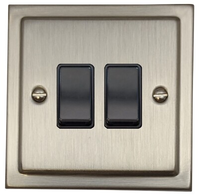 G&H TSN2B Trimline Plate Satin Nickel 2 Gang 1 oder 2 Wege Wippe Lichtschalter