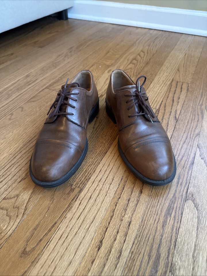 Ecco Atlanta Plain Toe Brown Derby Oxford Shoes Sz 8.5 US/42 EU Lace Up