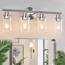 4-Light Bathroom Light Fixtures, Brushed Nickel Modern Vanity Lights Over Mirror