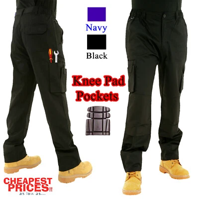 High Quality Mens Combat Cargo Work Trousers With KNEE PAD POCKETS Size 28 to 54