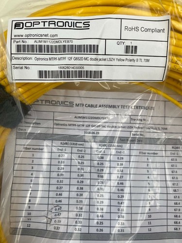 OPTRONICS MTPF-MTPF 12F G652D MC double jacket LSZH Yellow Polarity 70M - Afbeelding 2 van 2