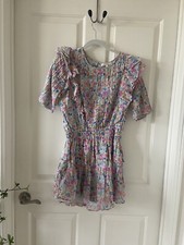 LoveShackFancy Smocked Ruffles Mini Dress Size Small Blue & Pink Floral