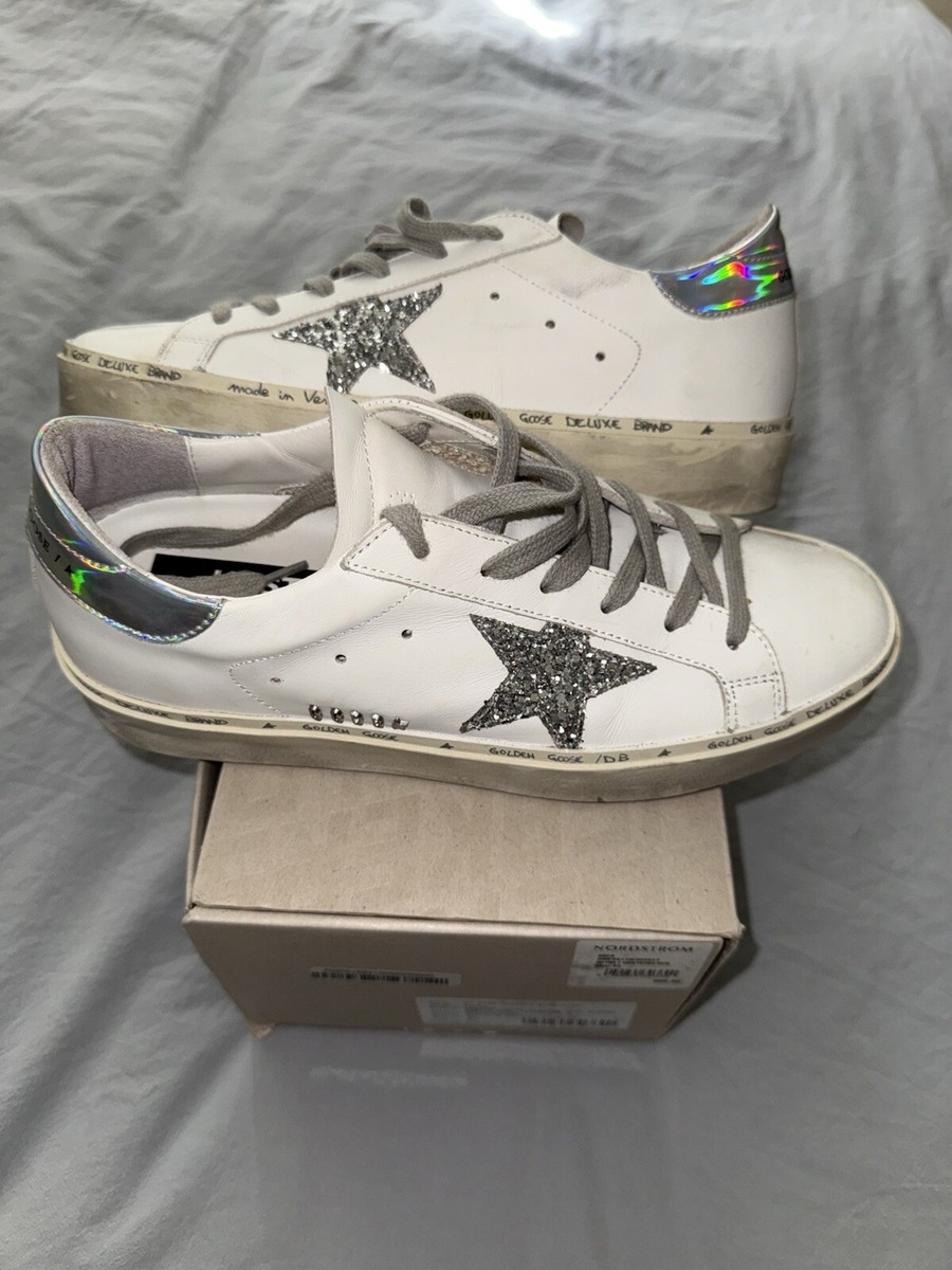 スニーカー Golden Hi Star Sneakers In White Leather Golden Goose Hi Star White Leather Glitter Star Mirror Heel