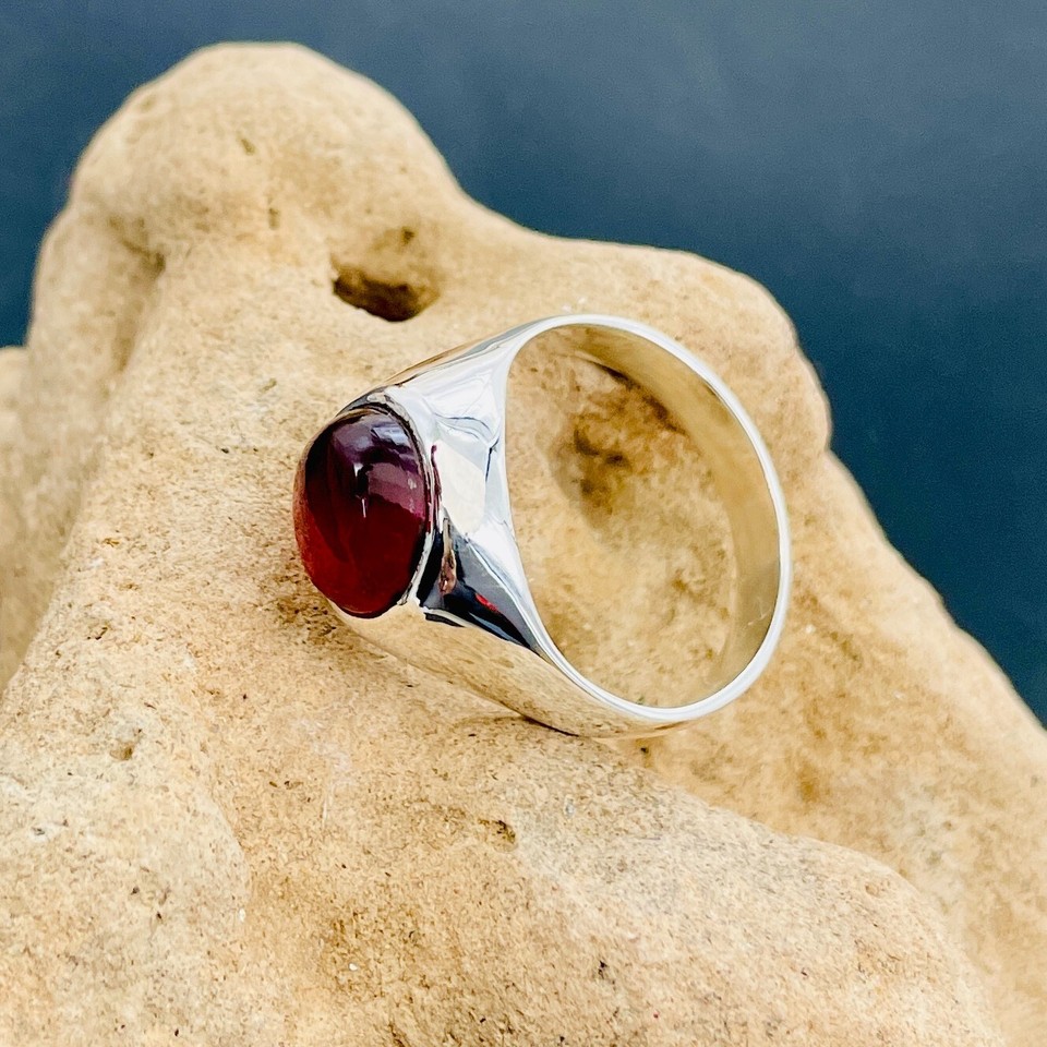 Sterling Silver Red Garnet Signet Ring – Bold Men's Gemstone Ring ...