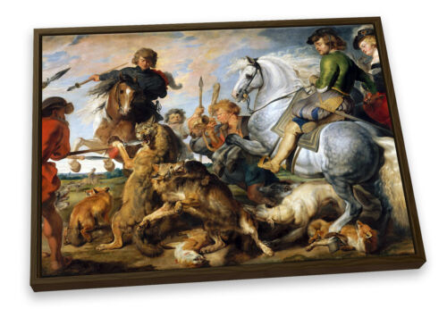 Wolf and Fox Hunt Peter Paul Rubens CANVAS FLOATER FRAME Wall Art Print Picture - Picture 1 of 13