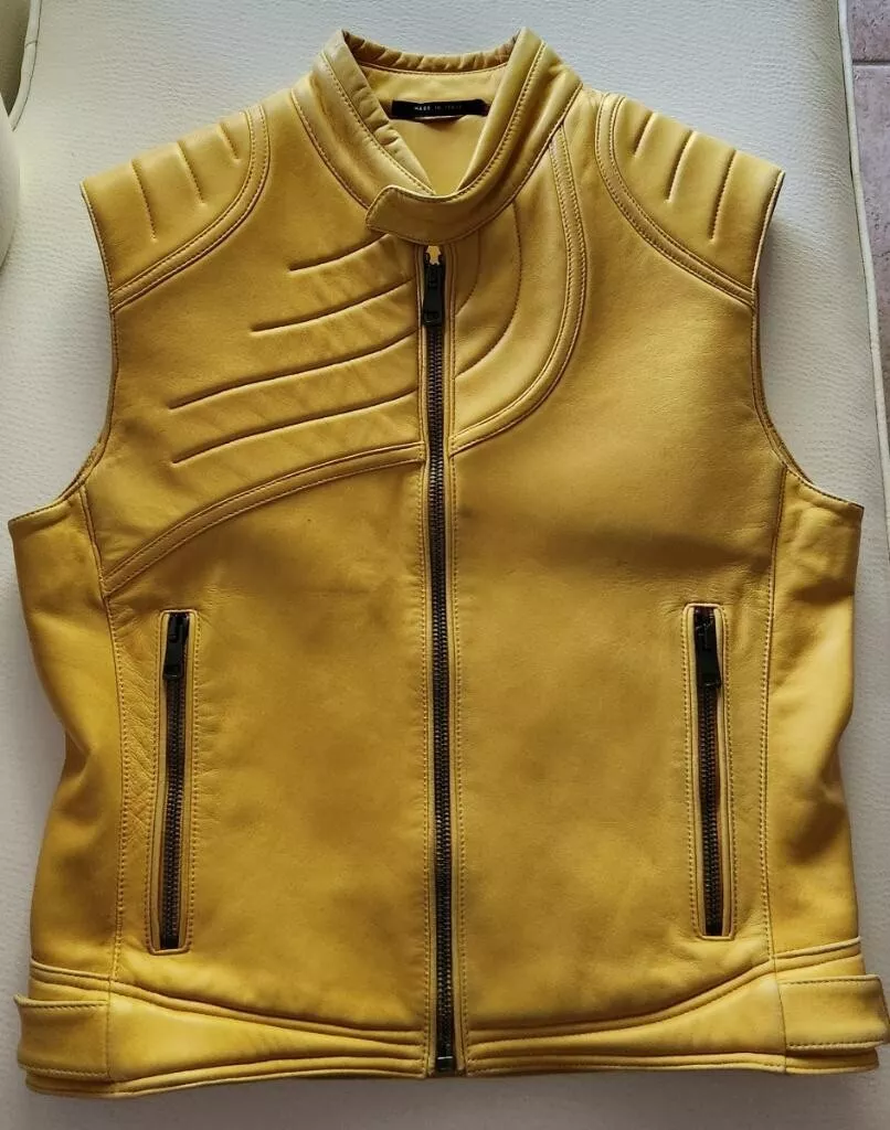 yellow Vintage GUCCI Leather VEST Statement Retro lamb skin. “kill bill  style”