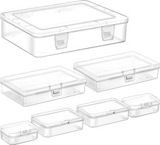 7 Pack Mixed Sizes Rectangular Mini Plastic Containers Clear Plastic Storage