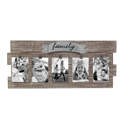 Stonebriar Rustic Wood Collage Picture Frame with Clips and 26'' x 11'', Brown