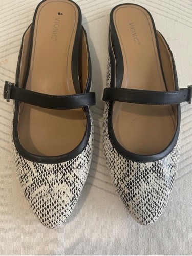Vionic Esme Leather Snakeskin Print Mule Flat Slip On Office Party Comfy Size 11