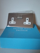 HERITAGE BRASS  13A DOUBLE SOCKET SATIN CHROME