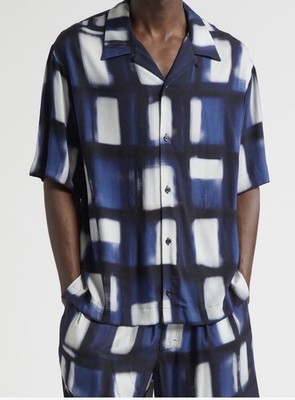 Givenchy Afternoon Light Check Twill Camp Shirt.  Dark Blue Size 39 BM61621674