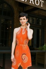 Floreat Livia Anthropologie Halter Dress Womens 0 Orange Tulip Hem Retro Boho