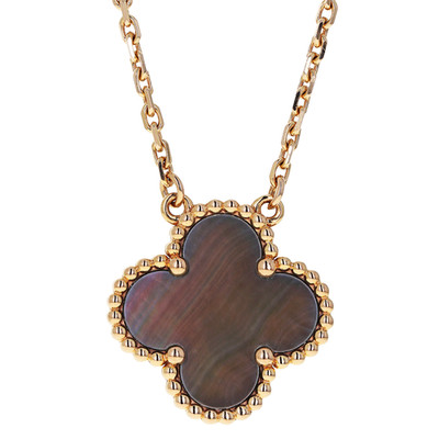 Van Cleef & Arpels Vintage Alhambra 18k Rosegold Grau MOP Anhänger Halskette