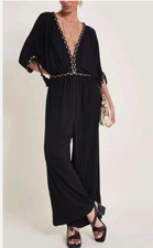 Monsoon Eden Jersey Wide Leg Jumpsuit Black/Gold New Tags Size Medium bxh