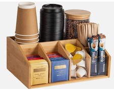 Bamboo Coffee Station Organizer for Countertop Coffee Bar Accessories