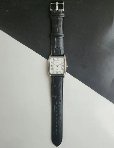 Vintage Seiko Slim Tank Quartz Men White Dial Dress Watch-Free Shipping