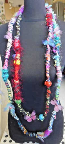Handmade Fabric Necklace Fiber Art Beads Direct From Artist One Of A Kind - Picture 6 of 11