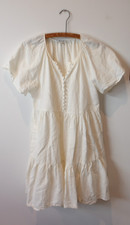 Madewell Linen Cotton Button Bodice Pockets Dress XS Tiered Hem Ivory