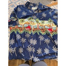 KY'S Hawaiian Shirt Mens XL Navy Blue Tiki Vintage Truck Surfboard Made in USA