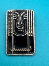 Vintage Silver Tone Ritz Signed Brooch Black Enamel