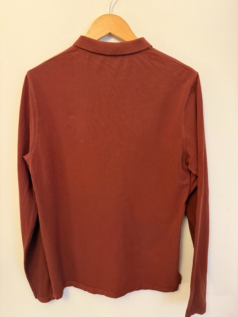 All Saints Reform Long Sleeve Polo Shirt Mens Size Medium Rust Brown image 4