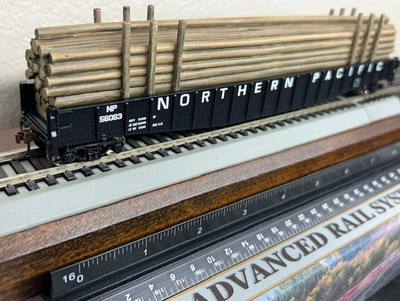 #ad NORTHERN PACIFIC 65 ft DROP END MILL GONDOLA w RESIN POLE LOAD HO SCALE NEW $76.95