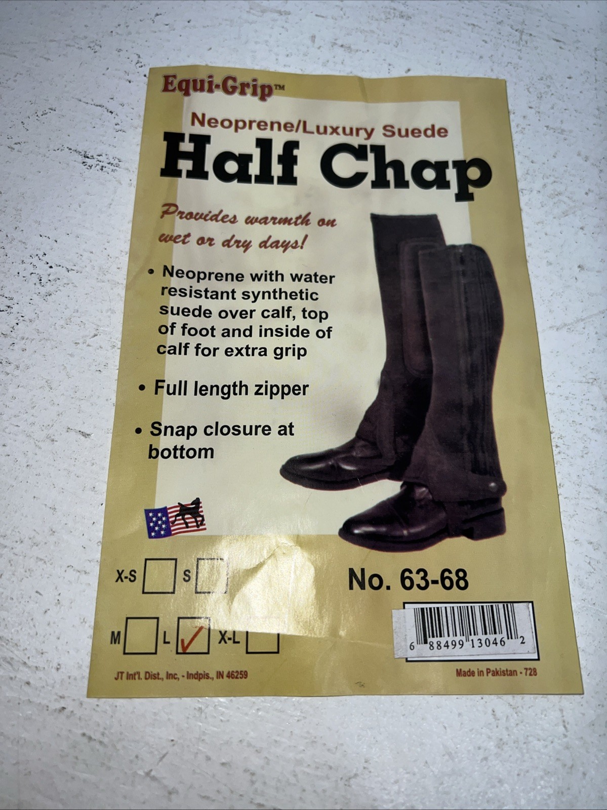 New Tough 1 Equi Grip Half Chaps Large #63-68 B-508