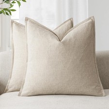 Pack of 2, Decorative Linen Soild Throw Pillow Covers Soft Accent Cushion Cas...