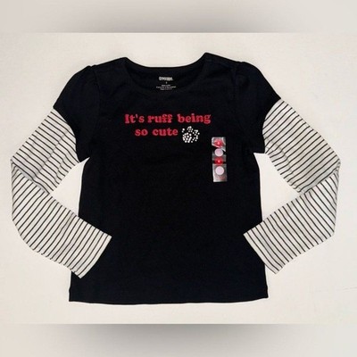 NEW Gymboree kids girls t-shirt 5 6 Holiday Friends black stripe top cute dog