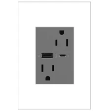 Adorne 15 Amp 120-Volt Duplex Outlet with 6.0 Amp Type A/C USB, Magnesium