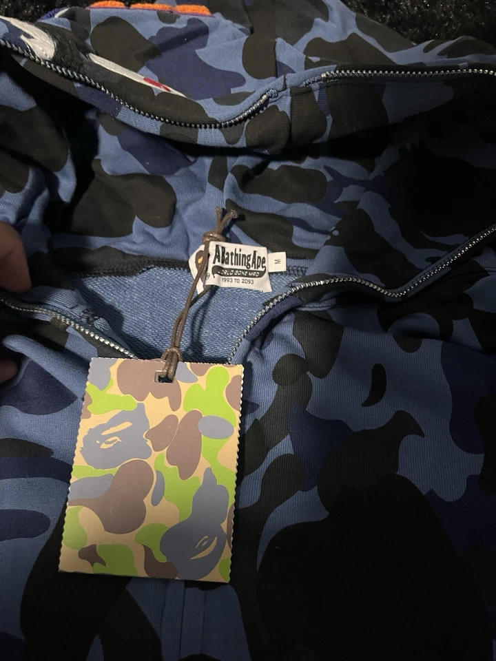 Sudadera con Capucha A Bathing Ape Bape Camuflada Azul Tiburón Cremallera Completa Talla Mediana Foto 2 de 4